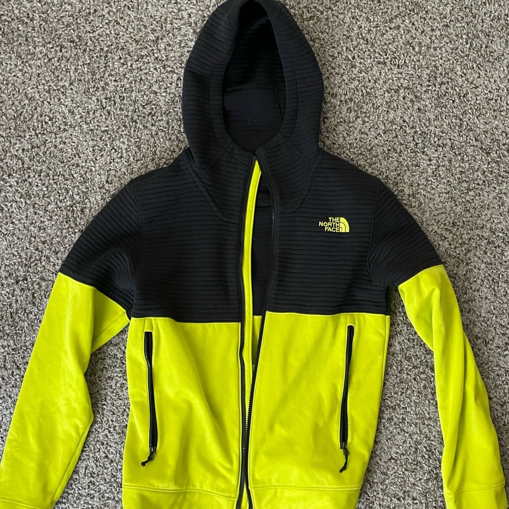 Black/green North face zip up